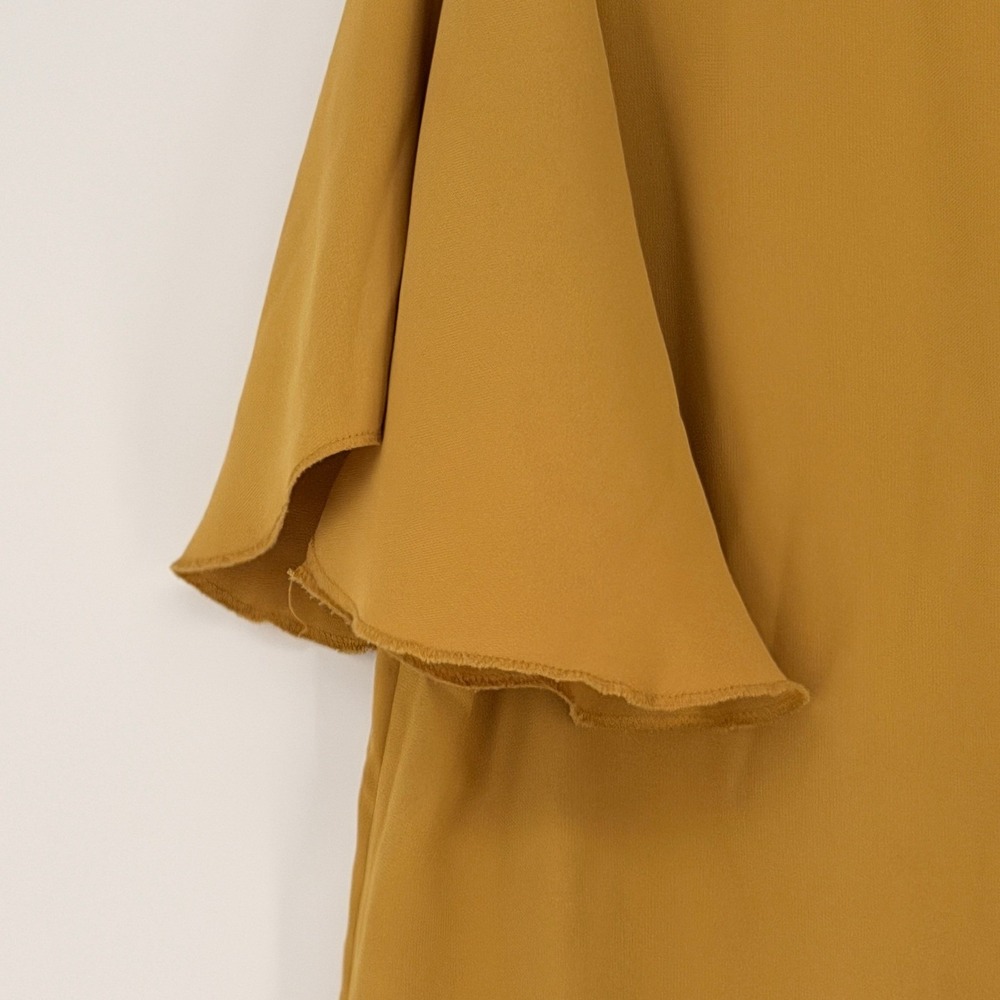 Zenana Premium Blouse Womens Large Mustard Yellow Flutter Sleeve Henley‎ Flowy - Picture 4 of 8